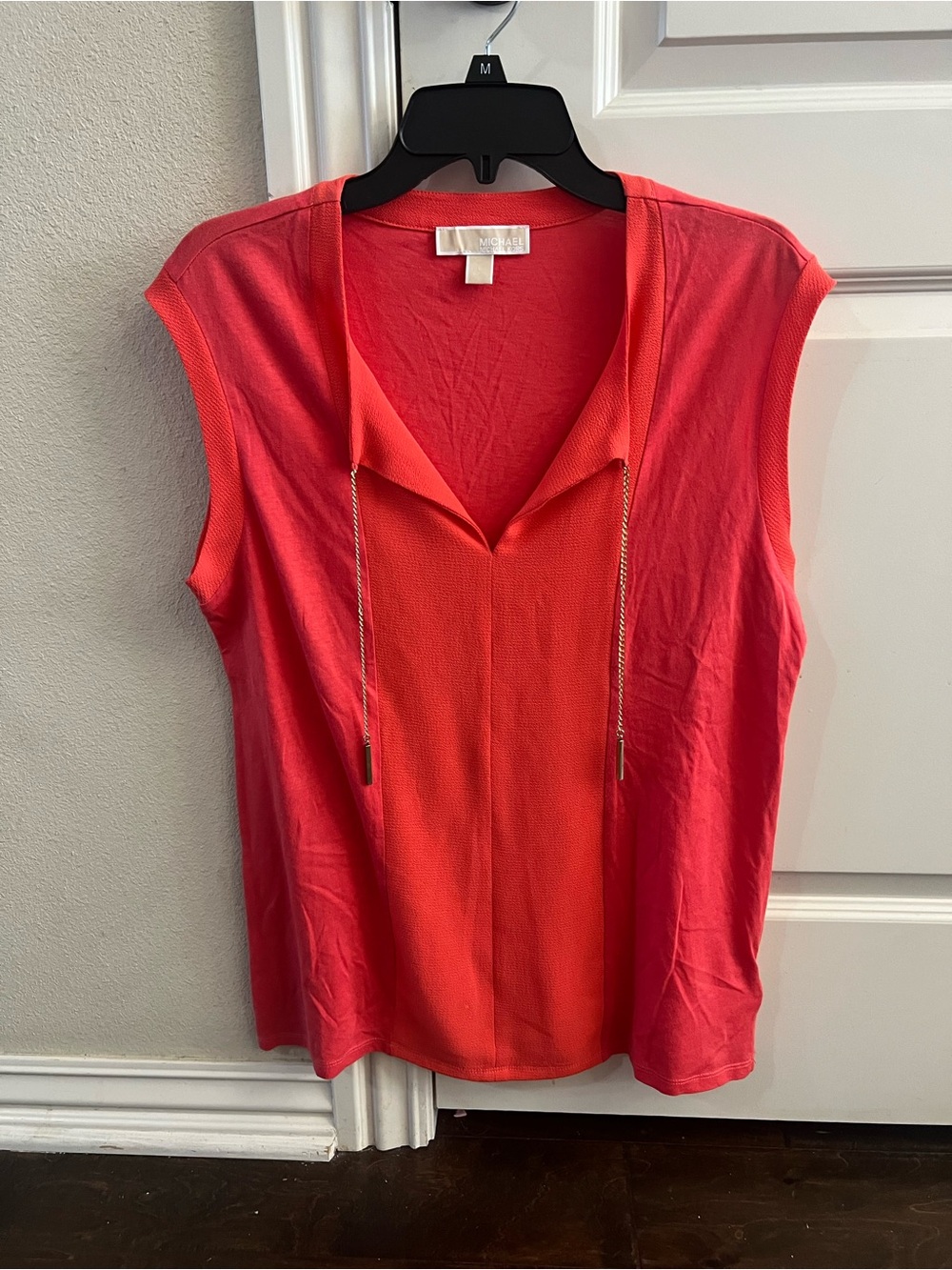 MICHAEL Michael Kors Coral Sleeveless V-Neck Knit Top with Chain-Tip Ties